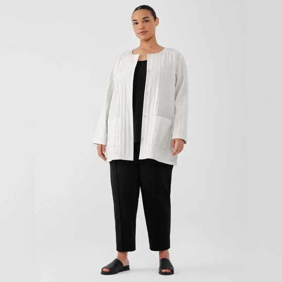 Eileen Fisher Silk Habutai Quilted Round Neck Jacket in Bone Color NWT Size XL - Picture 5 of 12
